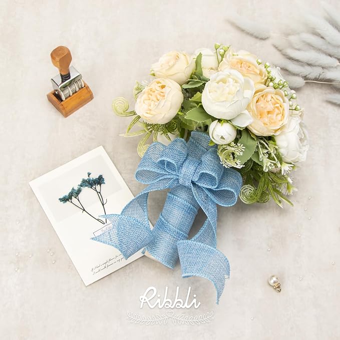 Ribbli Baby Blue Burlap Wired Ribbon, 1-1/2” Inch x Continuous 20 Yard, Wired Edge Ribbon for Wreaths,Big Bows,Tree Decoration,Outdoor Decoration