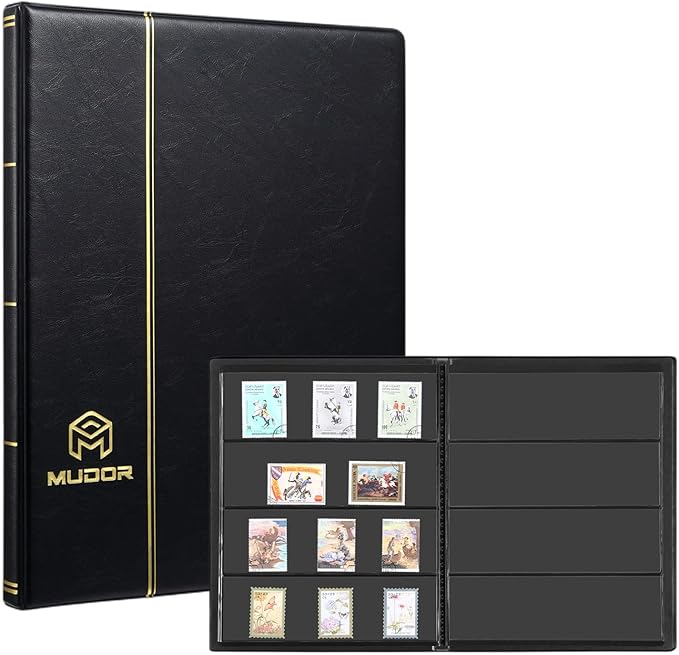MUDOR Stamp Collecting Album, 4 Rows Pockets Book for Collectors, 10 Sheets Stockbook