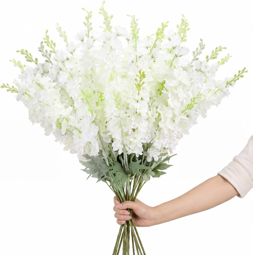 thiccywoov 50 pcs white delphinium artificial flower bulk, main product view