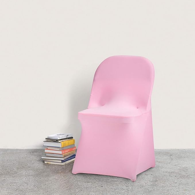 Peomeise Stretch Spandex Folding Chair Cover for Wedding Party Dining Banquet Event (Pink,6pcs)