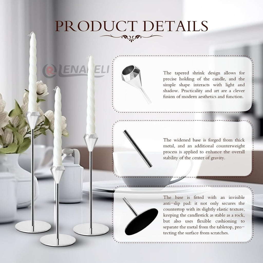 6-PC Silver Tall Candlestick Set for Dining Tables & Fireplaces, Perfect for Weddings, Holidays, Housewarming Parties and New Home DecorNew Store