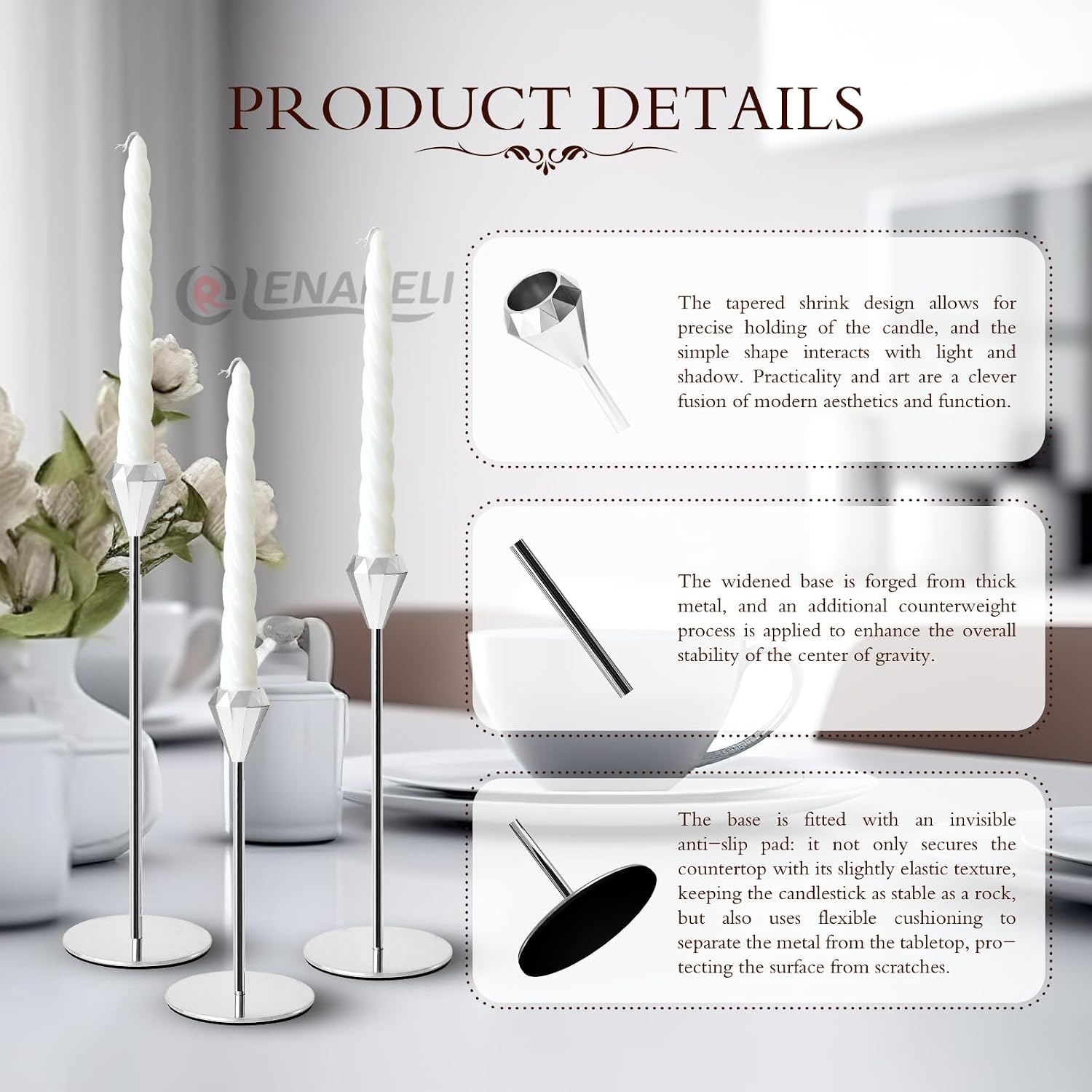 6-PC Silver Tall Candlestick Set for Dining Tables & Fireplaces, Perfect for Weddings, Holidays, Housewarming Parties and New Home DecorNew Store