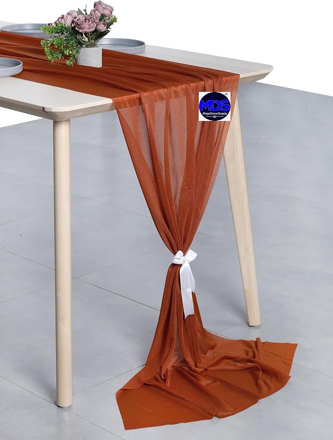 MDS Halloween Chiffon Table Runner - 10 Pack, 29 x 120 Inches, 10ft Each - Sheer Spooky Table Runners for Haunted House Parties, Trick-or-Treat Tables, Witchy Décor, Wedding & Events - Terracotta