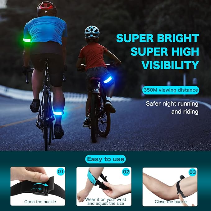 LED Armband Running USB Rechargeable(2 Pack), High Visibility Wristband for Runners, Joggers, Pet Owners, Cyclists, Adjustable Waterproof Reflective Bracelets for Night Running, Walking