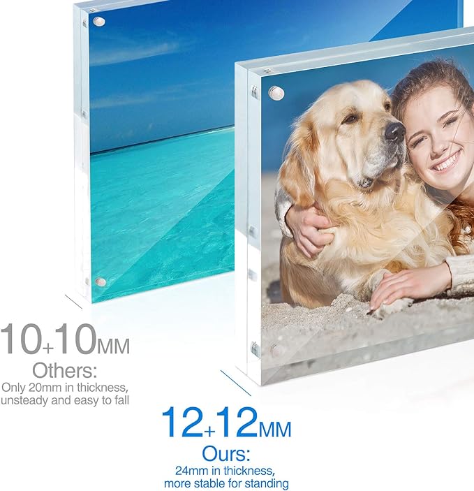 TWING Acrylic Frame 4x6,Magnet Double Sided Picture Frame,12 + 12MM Plexiglass Clear Picture Frames Desktop Acrylic Photo Frame 6 by 4,Gifts Ideal