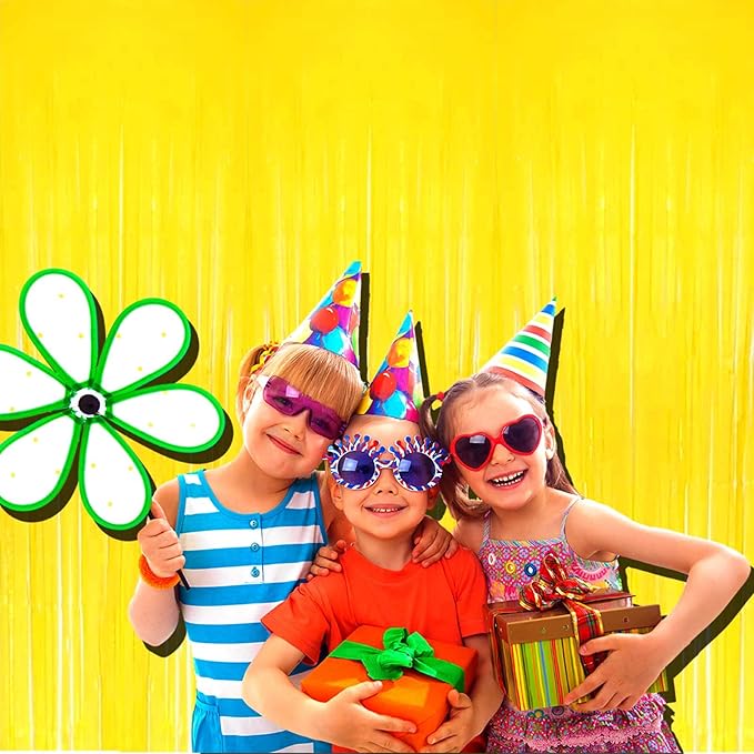 4 Pack Macaron Yellow Foil Fringe Curtain Backdrop, 3.28Ft x 8.2Ft Metallic Tinsel Foil Fringe Streamer Curtains for Photo Booth, Birthday, Wedding, New Year’s, Christmas Decoration Party Supplies