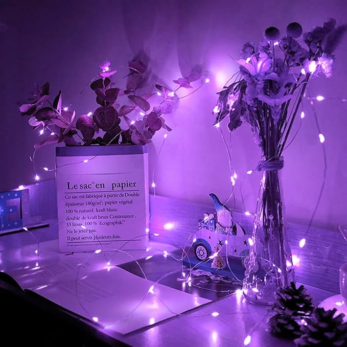 12 Pack Purple Fairy Lights 7Ft 20 LED Twinkle String Lights 3 Modes Battery Operated Waterproof Firefly Starry for Mason Jar Party Wedding Christmas Valentines Day Table Centerpieces