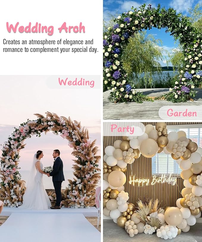 Queension Metal Arch Backdrop Stand 8Ft Wide 7Ft High, Wedding Arch Frame for Wedding Decorations, Balloon Arch Stand with Base for Ceremony, Outdoor Garden Arch Trellis for Climbing Plants, Black