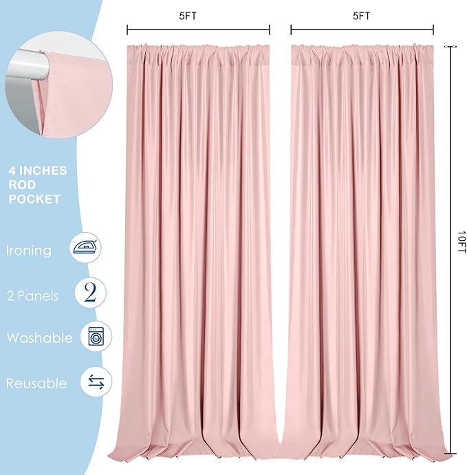 Sugargirl 10x10FT Blush Pink Backdrop Curtains Polyester Photo Backdrop Drapes Curtains 2 Panels with Rod Pockets for Party Birthday Wedding Photography Home Decoration