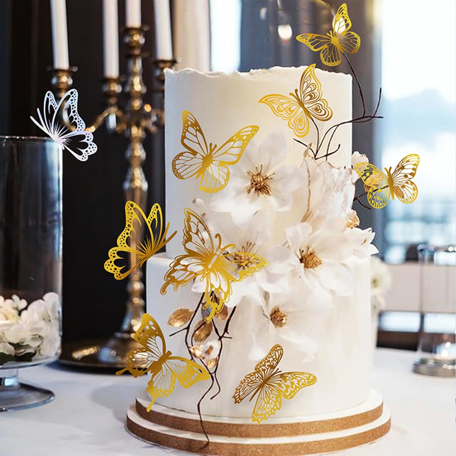 42-Piece Cake Topper Kit: 4 Palm Leaf Fan, 20 Decorating Balls, 18 Butterfly Decor, Gold, Perfect for Birthdays, Anniversaries, Weddings, Christmas