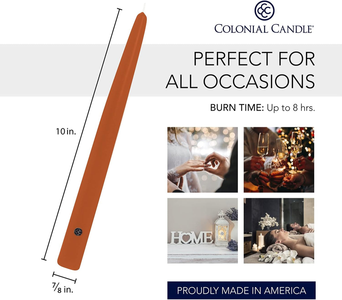Colonial Candle Unscented Taper Candle, Handipt Collection, Pumpkin, 10 in, P...