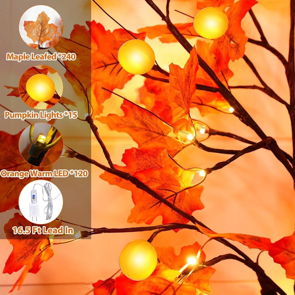 remote control&timer - 6 ft lighted prelit fall, view 9