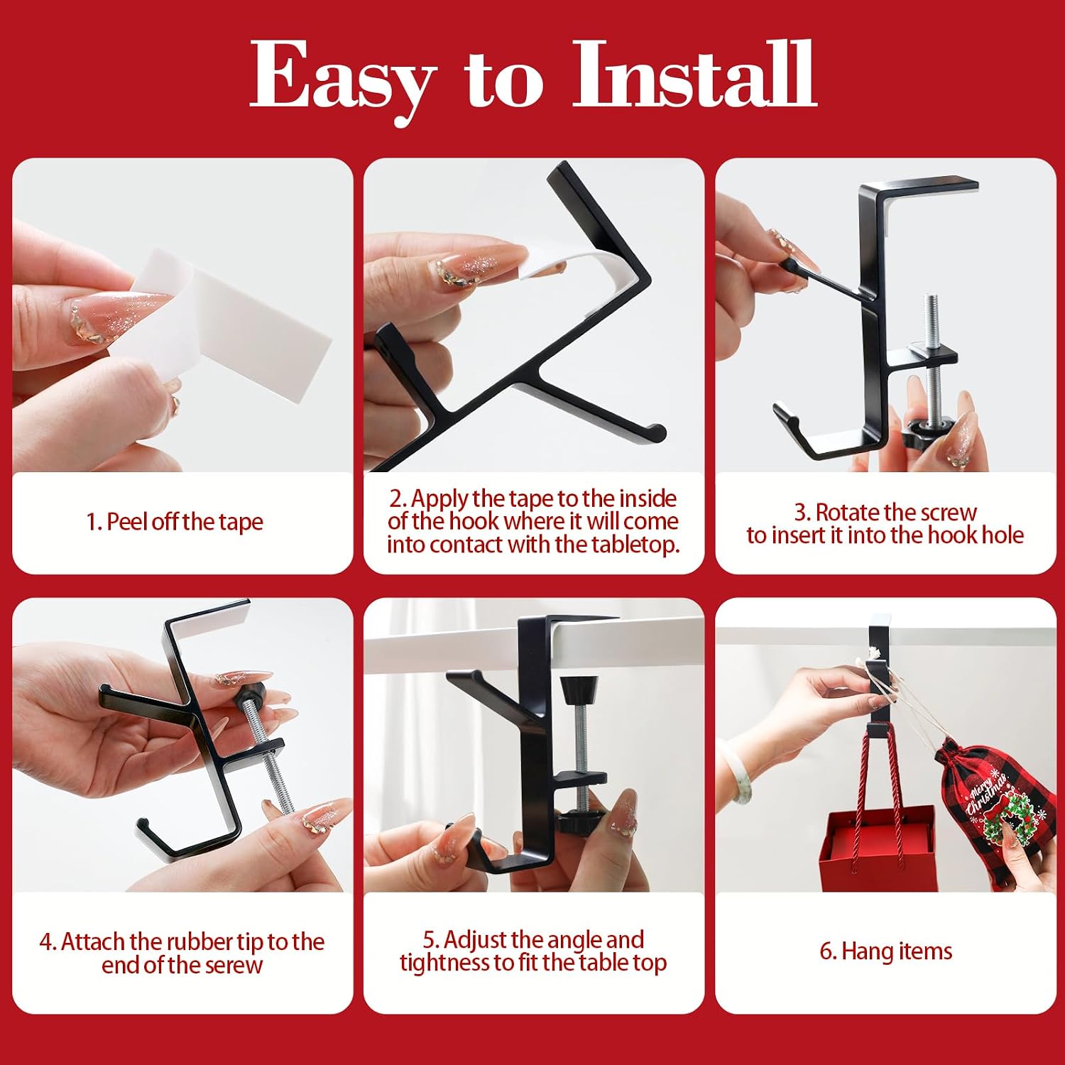 4 Pack Stocking Holders for Mantle for Christmas Decorations,2 in 1 Mantle Garland Holder for Hanging Christmas Stockings,No Drilling Required & Adjustable Garland Hanger, Metal(Black)