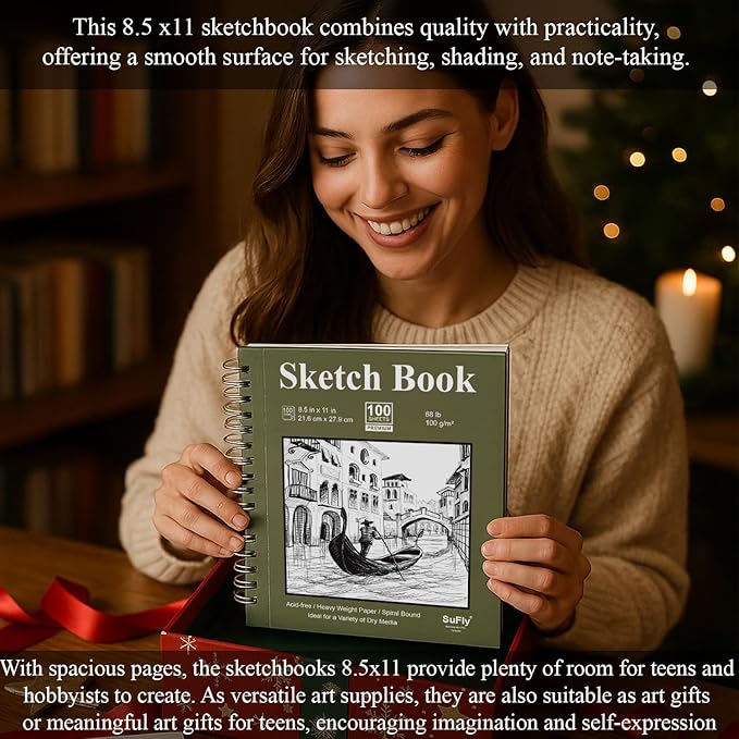 Sketch Book 8.5 x 11, Sketch Pad, Pack of 1 (68lb/100gsm), 100 Sheets Spiral Sketchbook, Acid Free Drawing Paper, Sketch Pads for Drawing for Adults, Art Paper for Drawing and Painting for Kids.