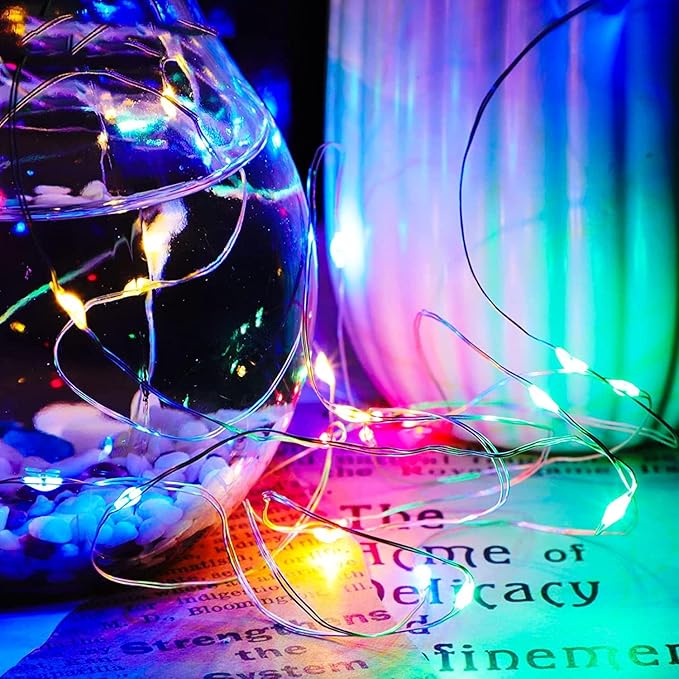 24 Pack LED Fairy Lights Battery Operated 7Ft 20Led Mini String Lights Waterproof Christmas for Mason Jars Bedroom DIY Party Wedding Christmas Decor Pink