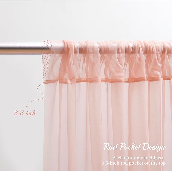 20ft X 10ft Peach Tulle Backdrop Curtain for Parites, Sheer Backdrop Curtains Fabric Drapes for Wedding Ceremony Arch Party Stage Decorations