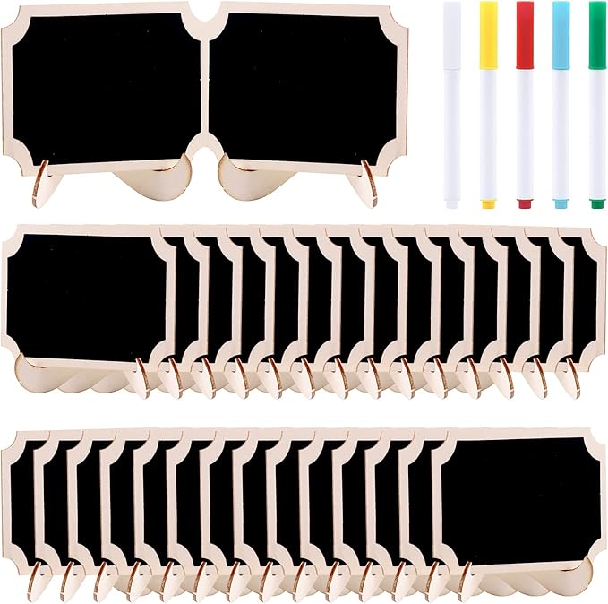 Swpeet 30Pcs Mini Chalkboards Signs with Liquid Chalk Markers and Easel Stand, Rectangle Notch Message Board Signs for Weddings Place Cards, Birthday Parties, Table Numbers and Event Decorations