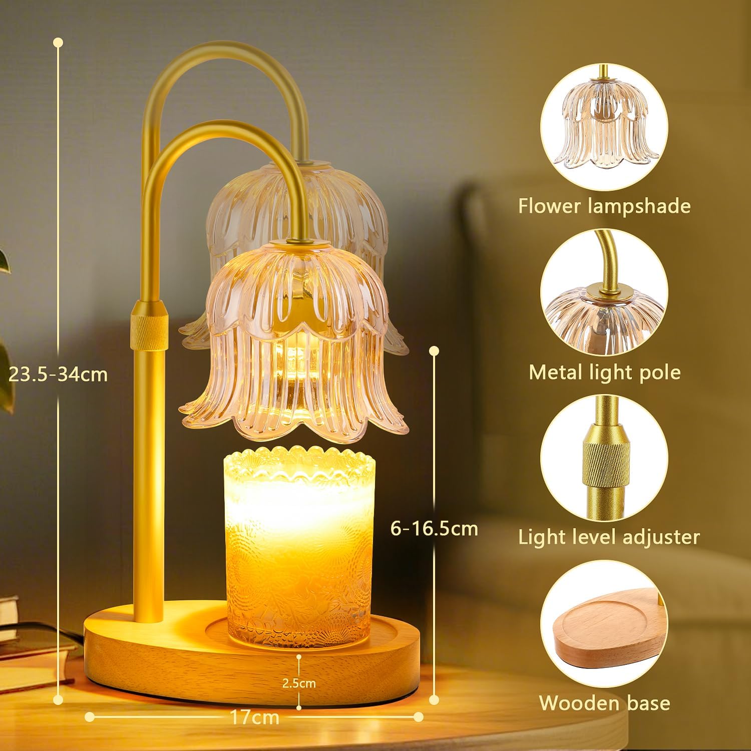 CRMILL Candle Warmer Lamp Electric Timer - Candles Warming Light Height Adjustable Dimmable Warmers Flower Lamps No Flame Heat Warm Melt Wax Jar Modern Home Decor Table Lights for Home Living Bedroom