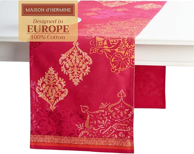 Maison d' Hermine Table Runner 100% Cotton Double Layer Table Runners 108 inches Long for Thanksgiving Christmas Decorations Home Kitchen Dining Party Wedding (Versailles, 14.5" x 108")