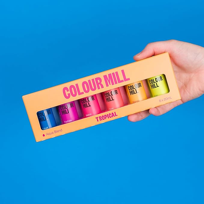 Colour Mill Tropical Pack Aqua Blend Water-Based Food Coloring, 20 Milliliters Each of 6 Colors - Cobalt, Coral, Fuchsia, Kiwi, Mango and Melon