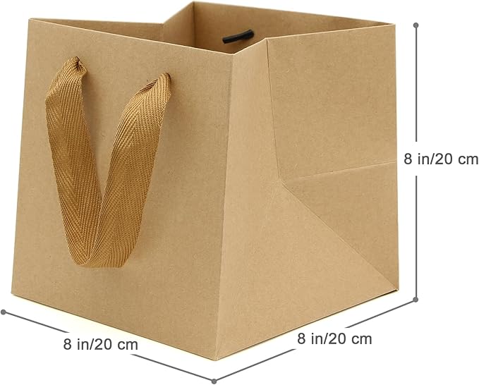 Kraft Paper Gift Bag Small Square Bottom Kraft Paper Bags with Handles (Natural Kraft, 8 x 8 x 8 in, 10 CT)