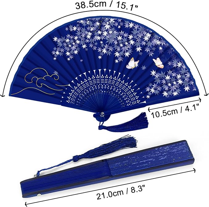 WEARXI Handheld Fan, 4 PCS Hand Fan, Chinese Folding Fan for Women Foldable, Silk Bamboo Hand Held Fan, Paper Hand Fan