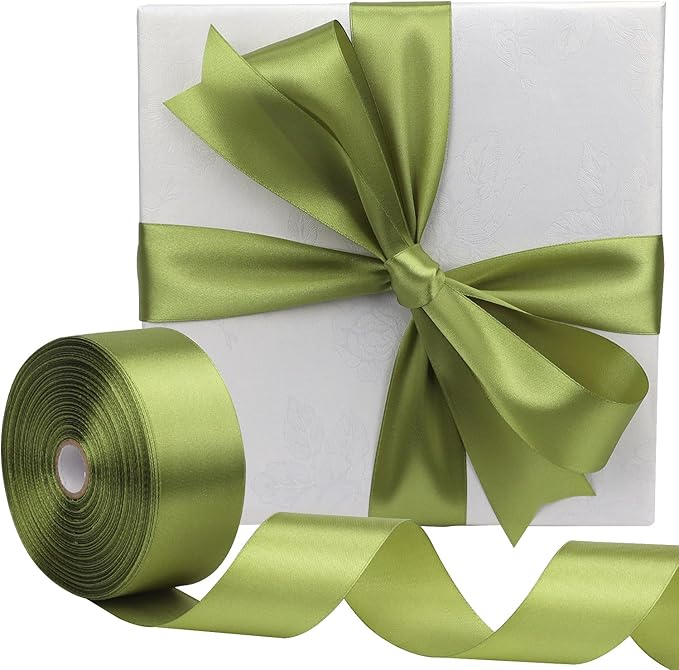 Light Green Solid Satin Ribbon 1-1/2 Inch 50 Yards Solid Polyester Fabric Ribbon for Gift Wrapping Wedding Christmas Baby Shower Birthday Party Decoration Handmade Immortal Flower Craft