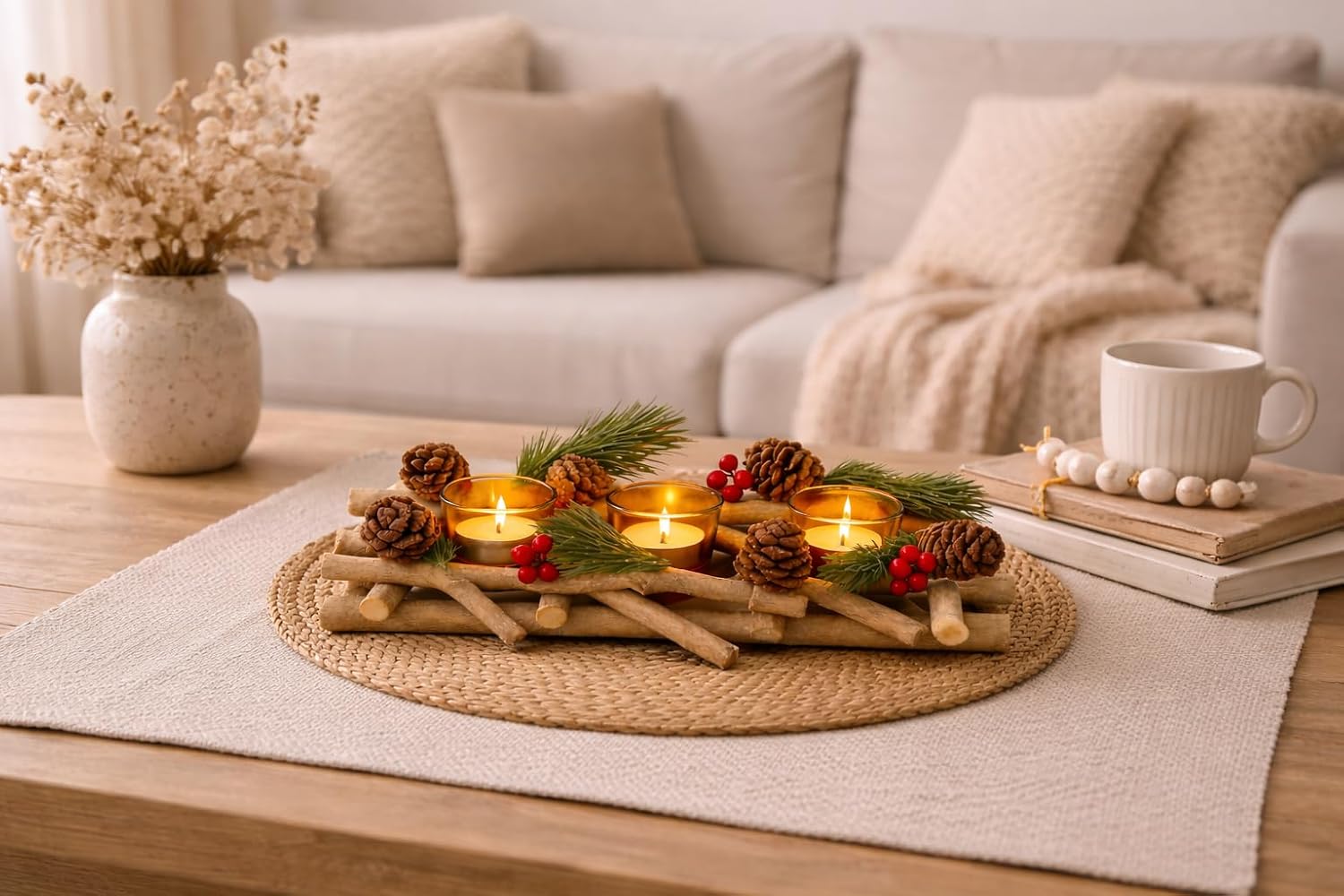 Marco Paul Christmas Decorations Room Decor, Candle Holder, Indoor Ornaments for Home, Christmas Table Centrepiece, Dinner Set, Kitchen Light, Table Decorations Centrepiece