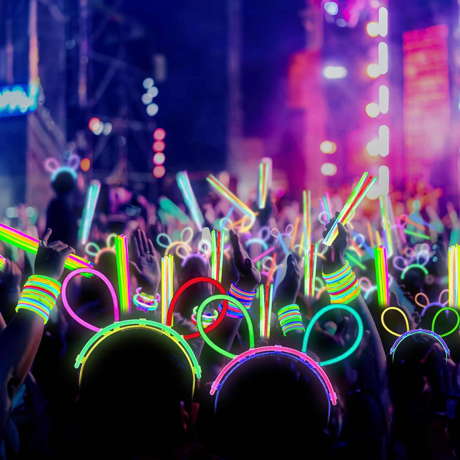 SHQDD 100 Glow Sticks Bulk Party Pack, 8” Neon Glow Sticks, DIY Glowsticks with Connectors Bracelets & Necklaces, Glow in the Dark Party Supplies for Kids, Adults, Parties, 4th of July & Halloween