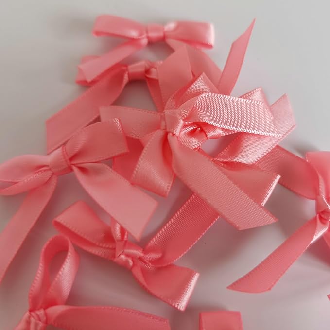 50pcs 1-1/2" Mini Light Pink Satin Ribbon Bows Without Twist Ties for Crafts Gift Wrapping Packing Mothers Day Decoration (Lt.Pink)