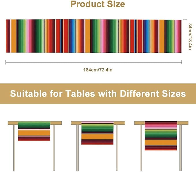 Mexican Table Runner,Colorful Stripe Art Table Runner for Kitchen Dining Table Home Party Decoration 13x60 Inch