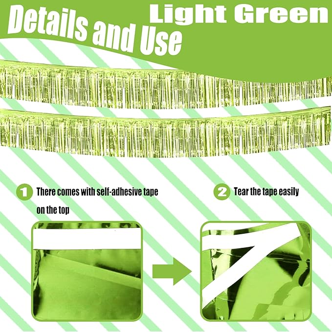 6 Pack 10 Feet Foil Fringe Garland Metallic Tinsel Streamers Banner Wall Hanging Backdrop Banner for Parade Floats, Thanksgiving, Christmas, Birthday, Halloween Party Decorations(Light Green)