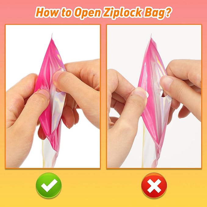 Funfery 100 Pack Gradient Holographic Bags,Mylar Resealable Bags with Zipper,Clear Window Packaging Pouchs,Smell Proof Bag for Food Storage,Sample Jewelry Bag(2.7x3.9In,Hot Pink Orange)