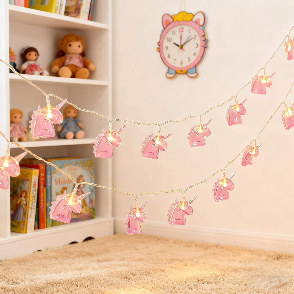 Unicorn Decor String Lights with 10 Pink Unicorn Lights for Kids Bedroom Birthday Party Playhouse Christmas Home Room Decorations