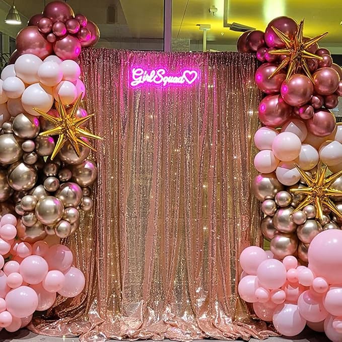 Poise3EHome Rose Gold Sequin Backdrop,8FT x 10FT Sequin Photography Backdrop Curtain for Party Decoration