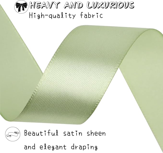 Pale green Solid Satin Ribbon 1 Inch 25 Yards Solid Polyester Fabric Ribbon for Gift Wrapping Wedding Christmas Baby Shower Birthday Party Decoration Handmade Immortal Flower Craft