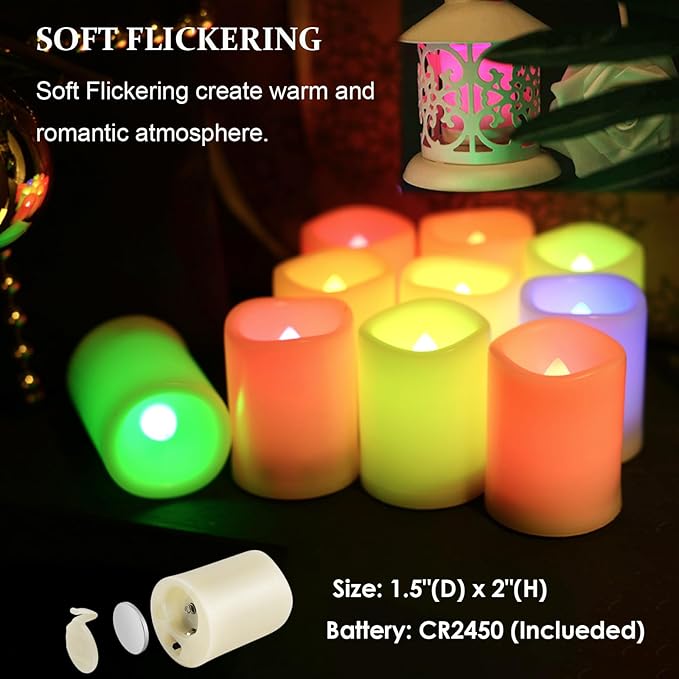 SWEETIME Colored Flameless Votive Candles with Timer-Color Changing Led Tea Light,Battery Operated RGB Votive Candles,Rainbow Tealights Party Decor,1.5"x 2",Set of 10