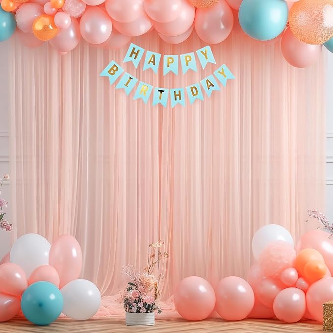 20ft X 10ft Peach Tulle Backdrop Curtain for Parites, Sheer Backdrop Curtains Fabric Drapes for Wedding Ceremony Arch Party Stage Decorations