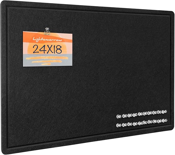 Bulletin Board, 24 x 18 inches Decorative Felt Pin Board, Cork Board Alternative for Wall, Foldable Photo Board Self-Adhesive Vision Board Mood Board with 20 Pushpins - Black