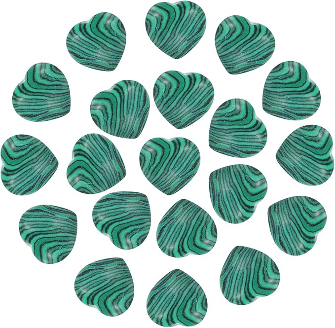 PATIKIL 20 Pcs Natural Heart Shaped Crystal Stone, 0.6 Inch Mini Polished Love Gemstone Crystal, Pocket Rock Engraved Worry Stones for Women Gifts Meditation, Peacock Green