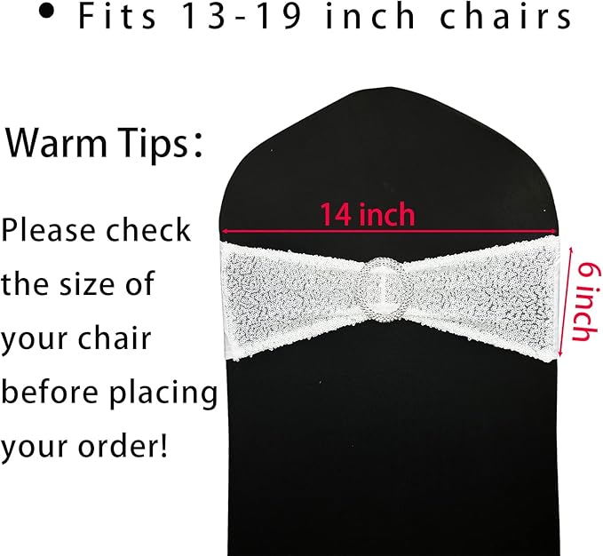 25 Pcs Sequin Chair Sashes Stretch Chair Bands Spandex Polyester Bows for Party Hotel Wedding Banquets Decoration - White