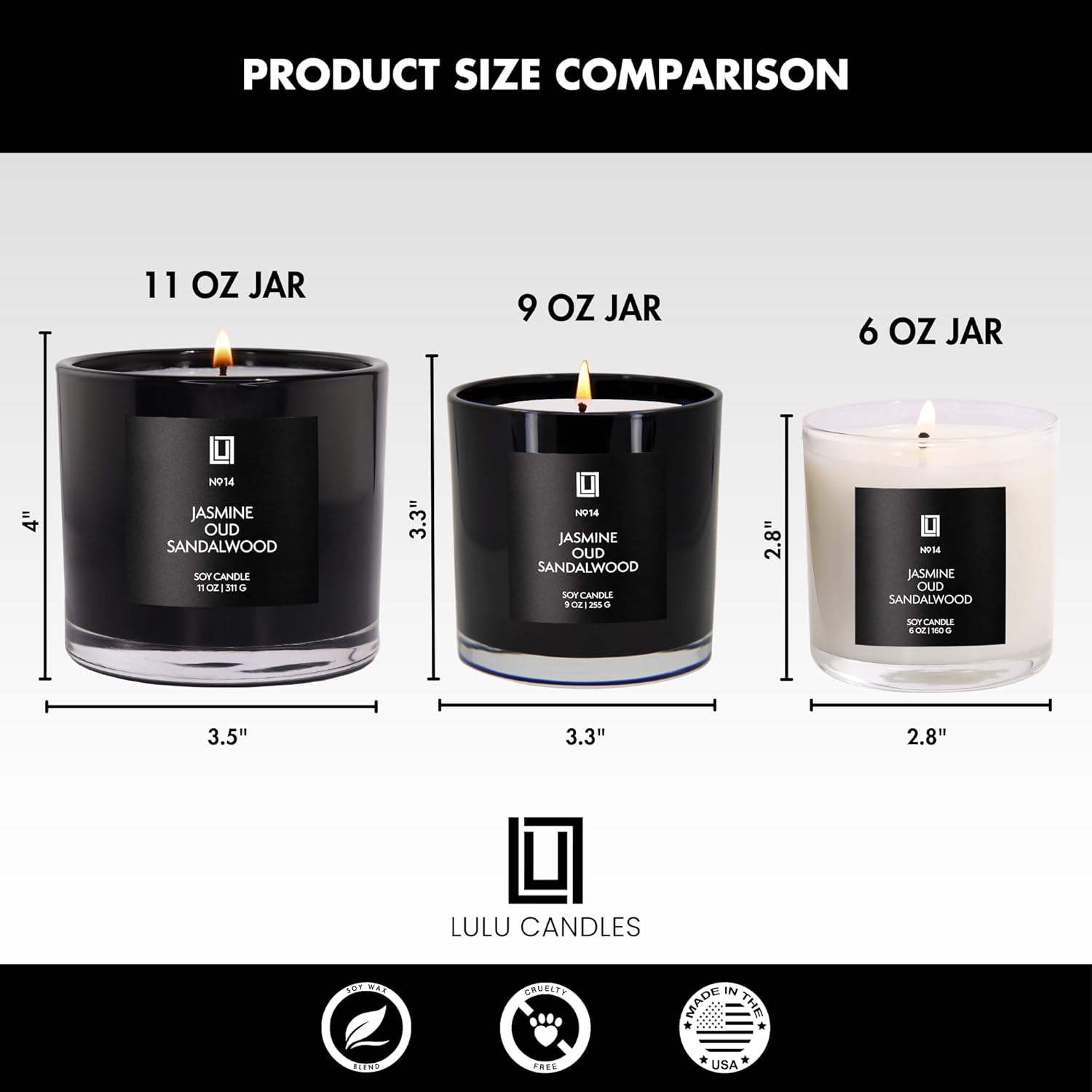 Lulu Candles | Jasmine, Oud & Sandalwood | Luxury Scented Soy Jar Candle | Hand Poured in The USA | Highly Scented & Long Lasting (9 Oz.)