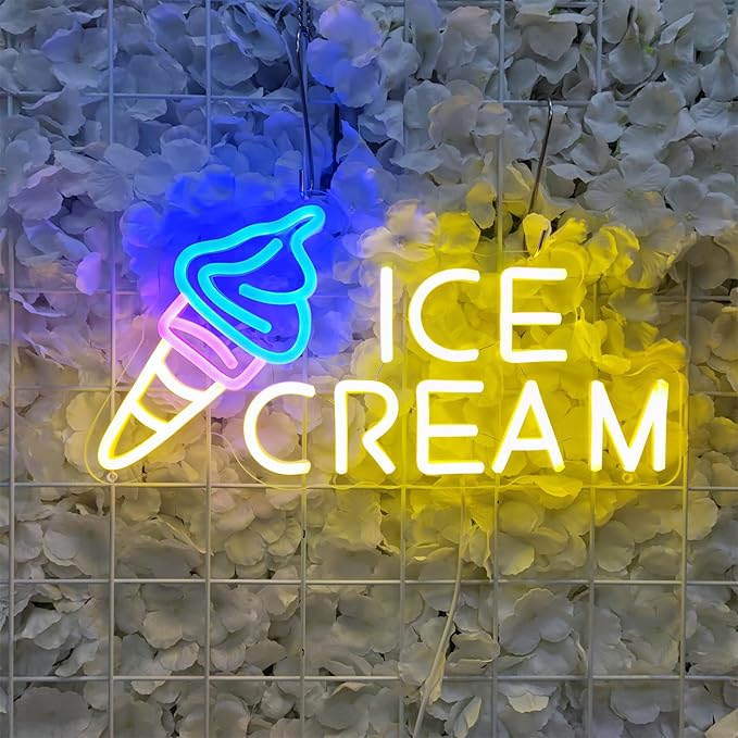 Ice Cream Neon Sign Ice Cream Light Ice Cream Signs for Business, Ice Cream Bar Sign Decor for Drinking Bar Party Bedroom Decoration Birthday Gift, 15.7"" x 7.8""