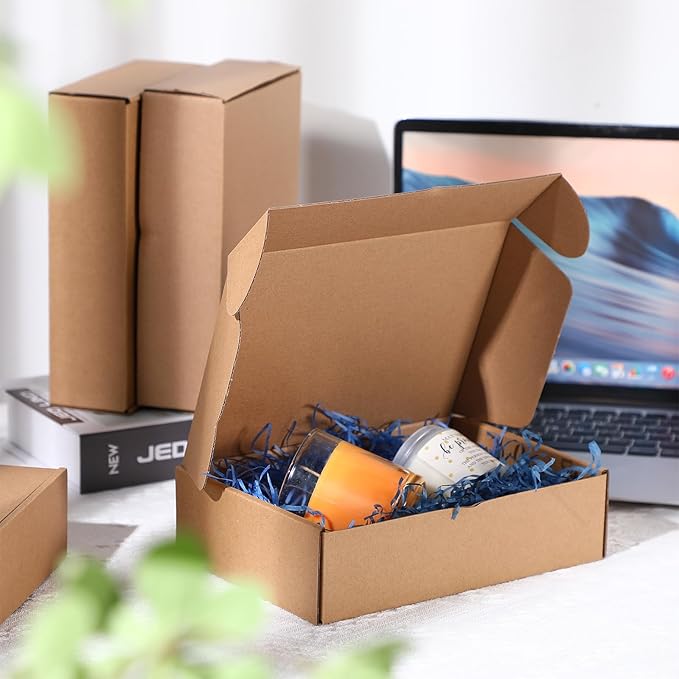 Qilery 100 Pcs Shipping Boxes Cardboard Gift Corrugated Cardboard Brown Boxes Mailer Packaging for Mailing Small Business Present (7.87 x 5.51 x 1.57 Inches)
