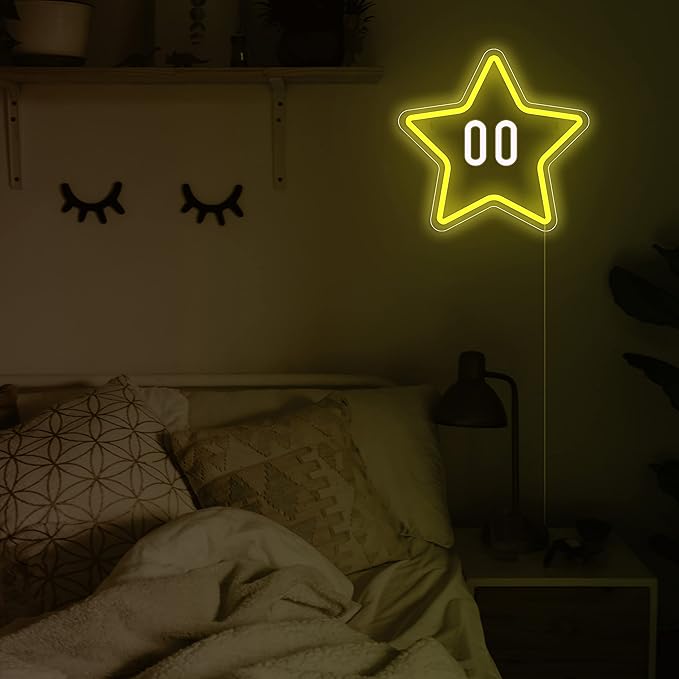 Star Neon Sign, Gaming Neon Sign for Game Room Decor, Man Cave, Kids Room,Super Star Gaming Wall Decor Gamer Gifts for Boys, Kids