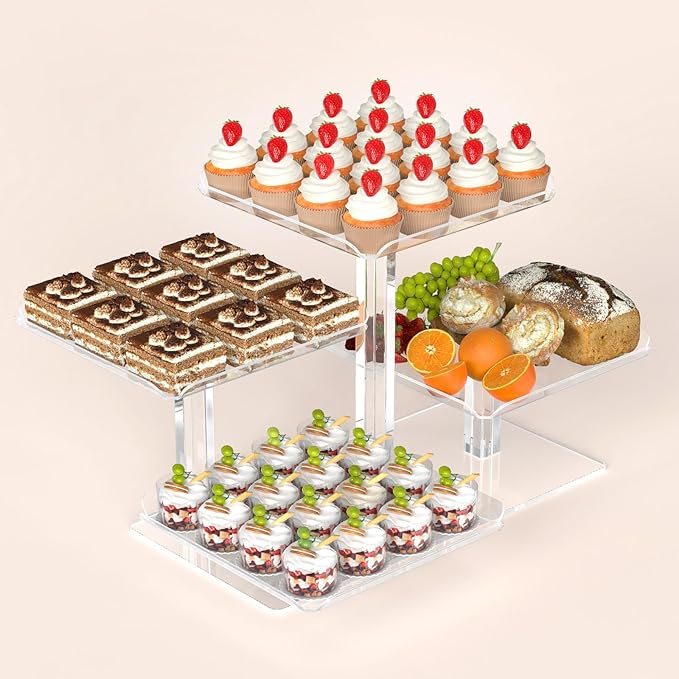 4 Tier Cupcake Stand, Acrylic Dessert Tree Tower Display Holder for Wedding Birthday Party Candy Bar Decor