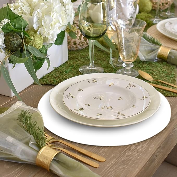 50 Pieces White Paper Place Mats White Round Disposable Table Mats Decorative Placemats for Wedding Bridal Shower Black Birthday Party Dining Decor
