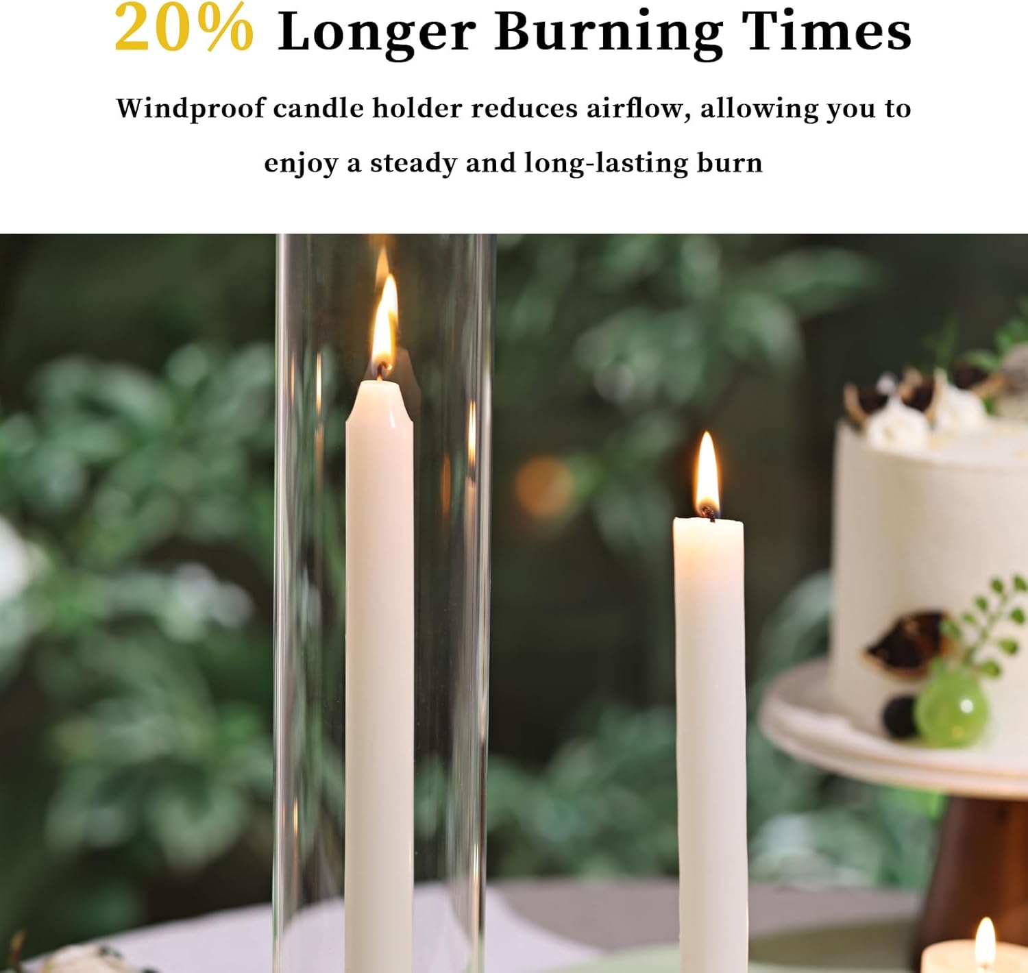 Volens Hurricane Glass Candle Holders- Set of 6 Candlestick Holders for Taper Candles with Windproof Cylinder Covers 14" Tall Clear Glass Chimney Cover for Wedding Table Centerpiece Home Decor