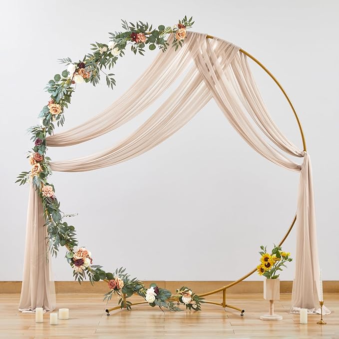 Wedding Arch Draping Fabric, 2 Panels 28" x 19Ft Deep Champagne Wedding Arch Drapes Sheer Backdrop Curtain for Wedding Ceremony Party Ceiling Decor