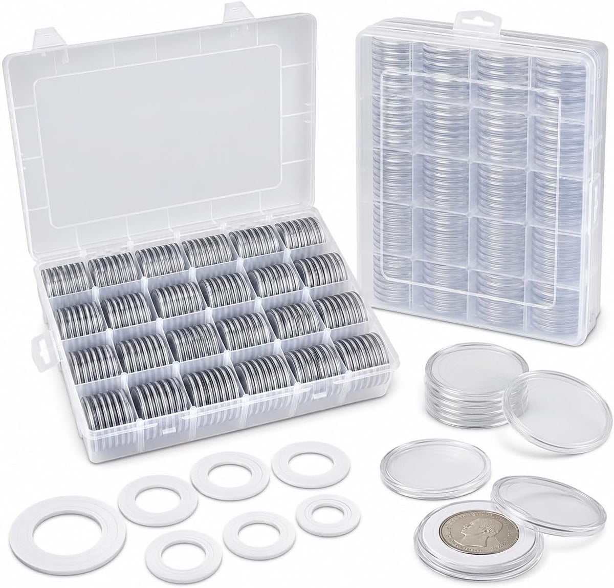 FULLCASE Coin Capsules for Collectors, 168-Piece Storage Case,Fits 20-46mm